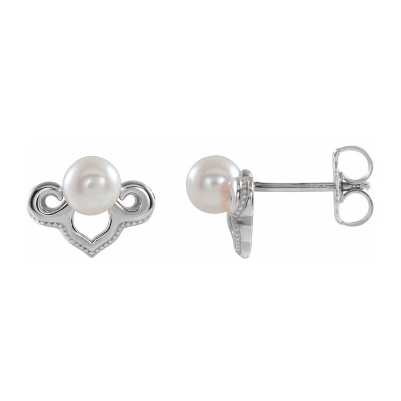 14k White Gold Freshwater Cultured Pearl Post Earrings, 10 X 7mm